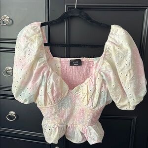 Vici Pink Puff Sleeve Smocked Blouse
